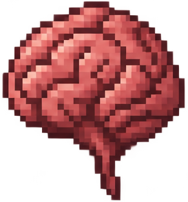 A pixel art brain floating in green liquid
